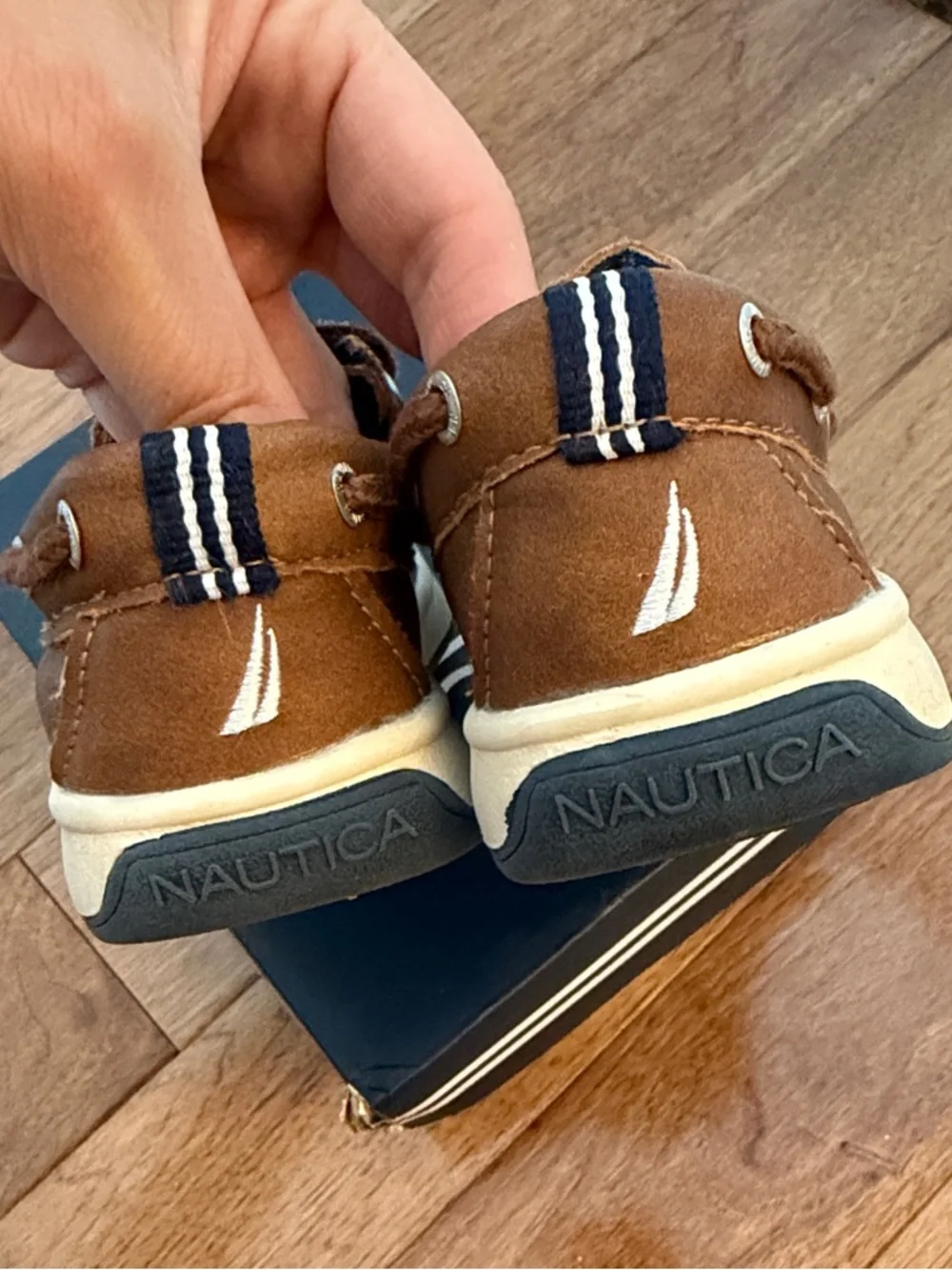 Nautica Boys Brown Suede Hook-and-Loop Dress Loafers